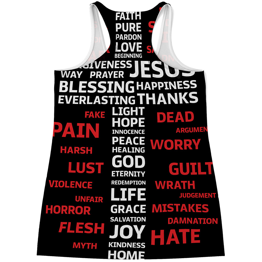 Christian Cross Religious Words Print Women's Racerback Tank Top