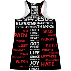 Christian Cross Religious Words Print Women's Racerback Tank Top