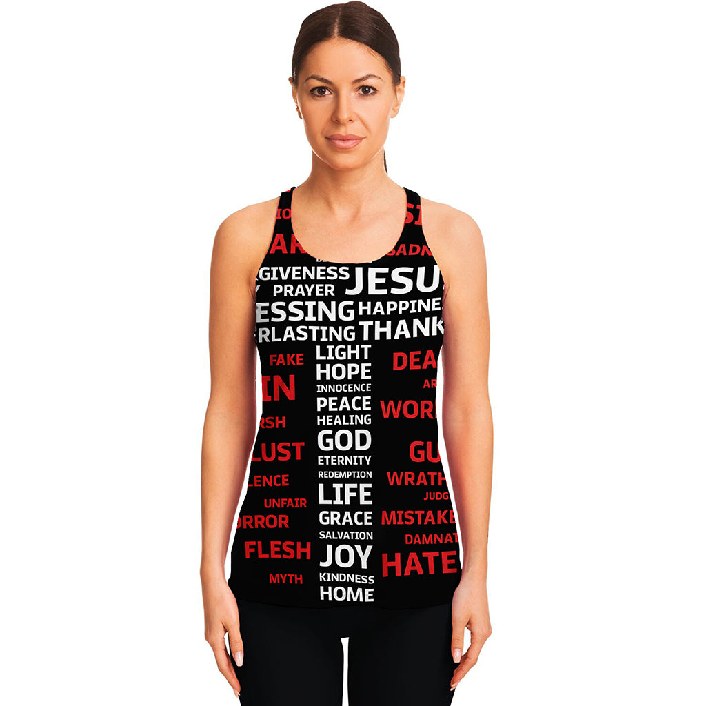 Christian Cross Religious Words Print Women's Racerback Tank Top