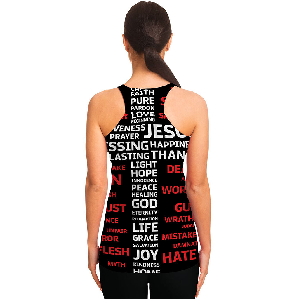 Christian Cross Religious Words Print Women's Racerback Tank Top