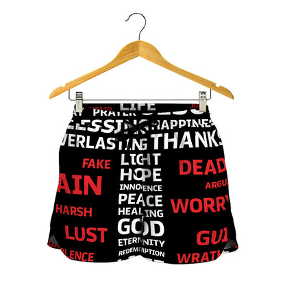 Christian Cross Religious Words Print Women's Shorts