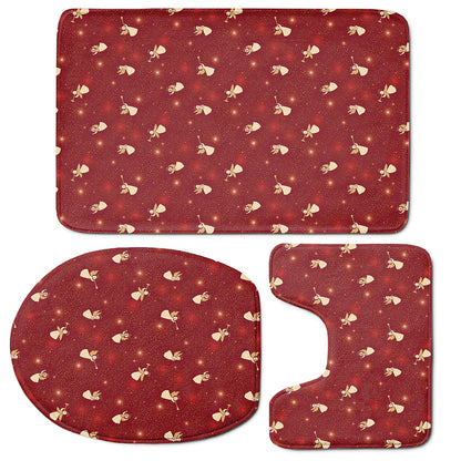 Christmas Angel Pattern Print 3 Piece Bath Mat Set