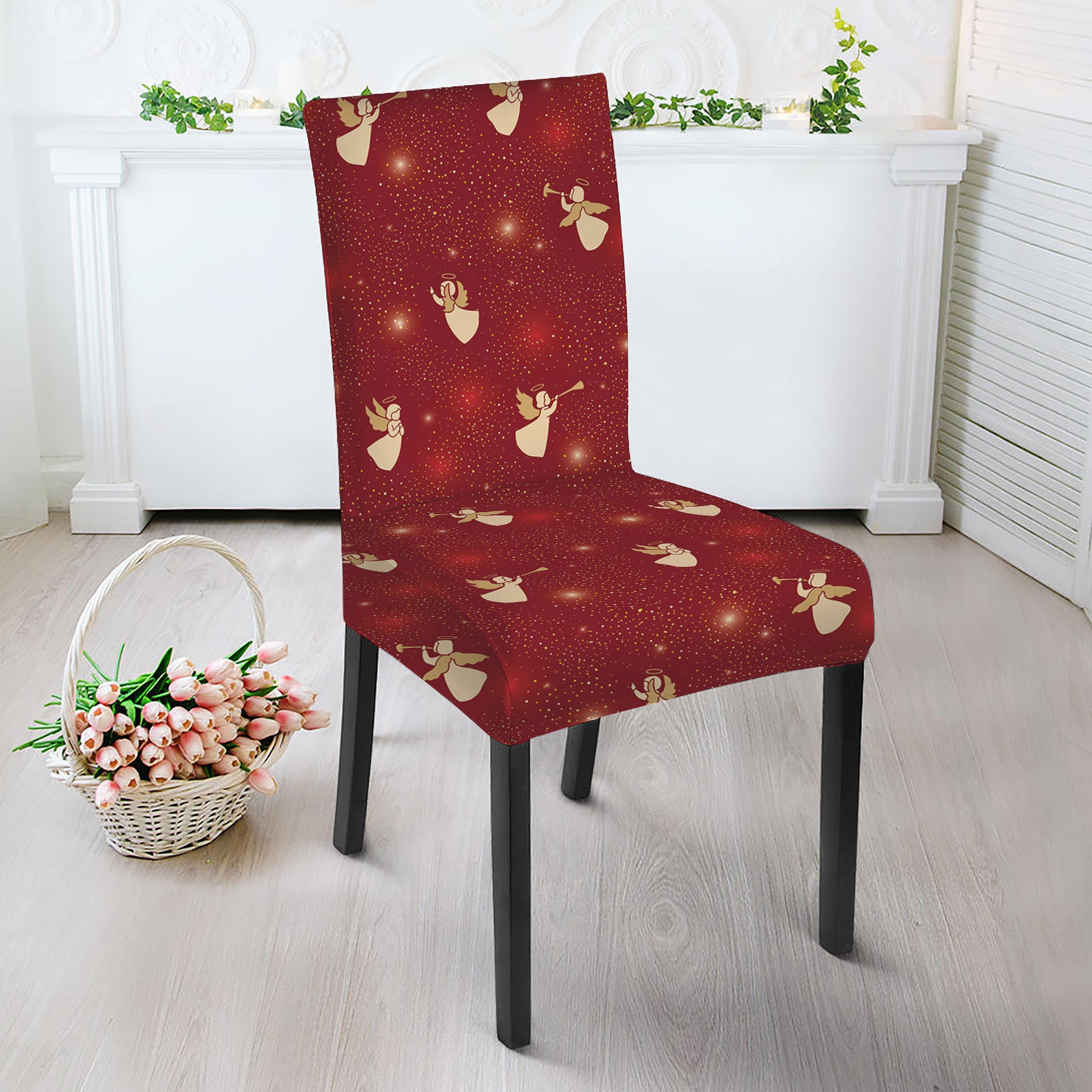 Christmas Angel Pattern Print Dining Chair Slipcover