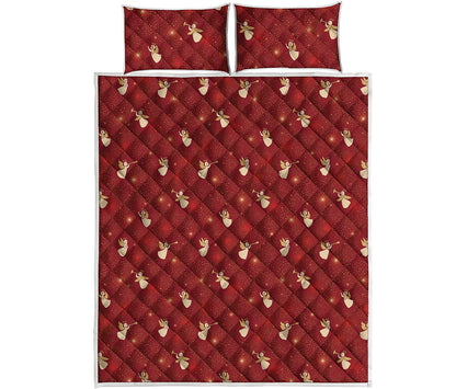 Christmas Angel Pattern Print Quilt Bed Set