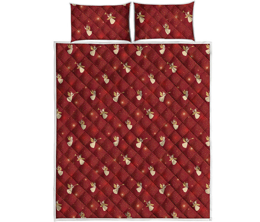 Christmas Angel Pattern Print Quilt Bed Set