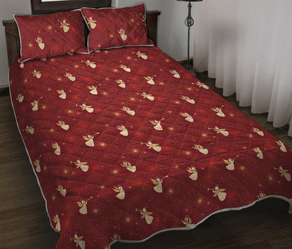 Christmas Angel Pattern Print Quilt Bed Set