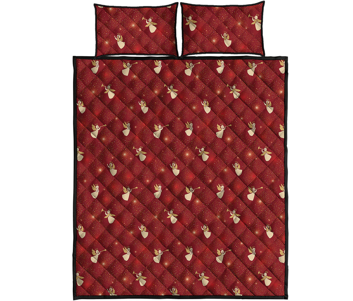 Christmas Angel Pattern Print Quilt Bed Set