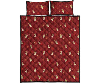 Christmas Angel Pattern Print Quilt Bed Set