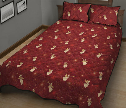 Christmas Angel Pattern Print Quilt Bed Set
