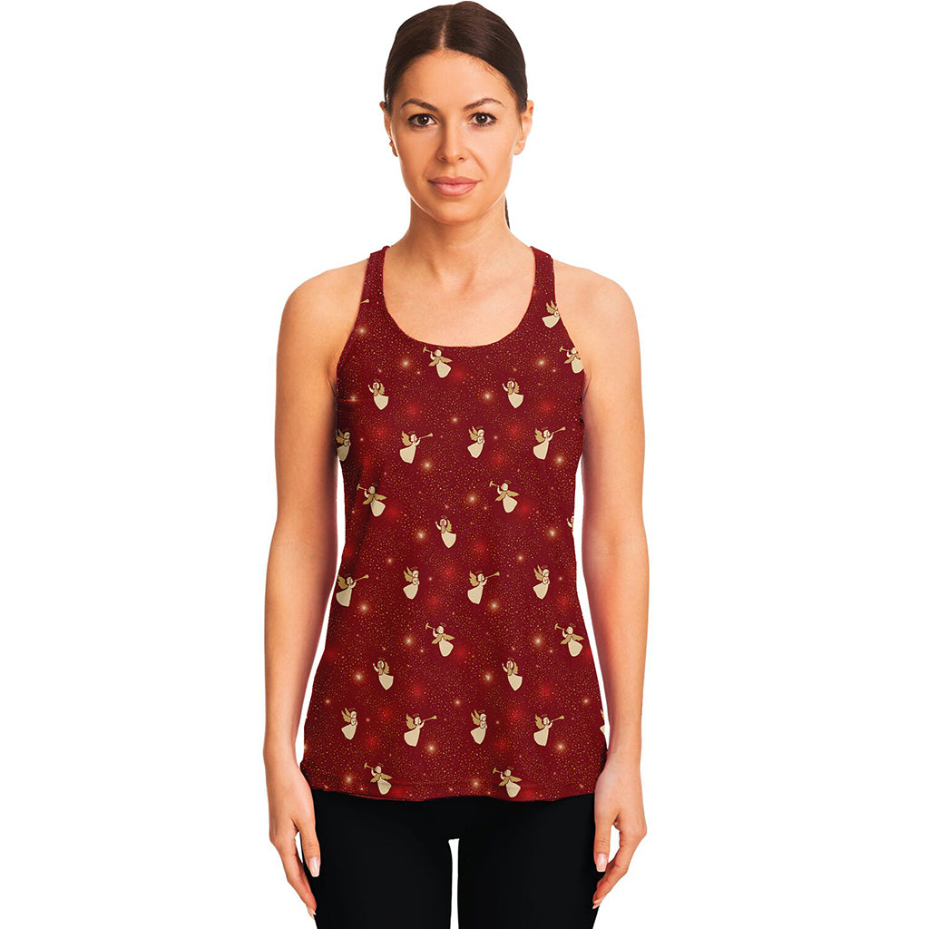 Christmas Angel Pattern Print Women's Racerback Tank Top