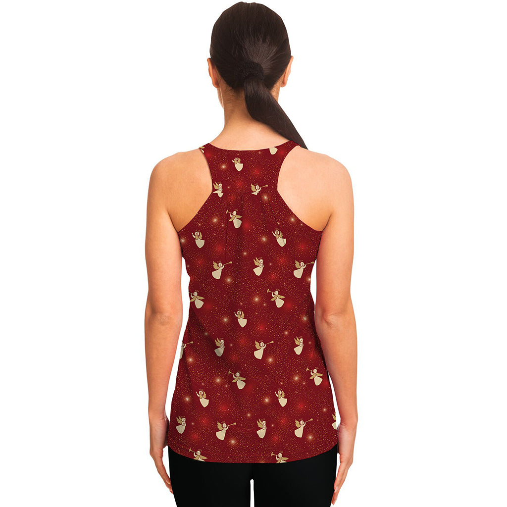 Christmas Angel Pattern Print Women's Racerback Tank Top
