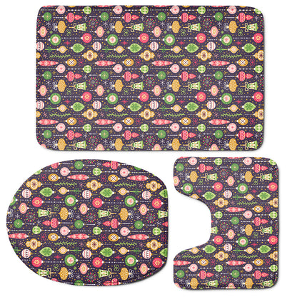 Christmas Baubles Pattern Print 3 Piece Bath Mat Set