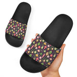 Christmas Baubles Pattern Print Black Slide Sandals