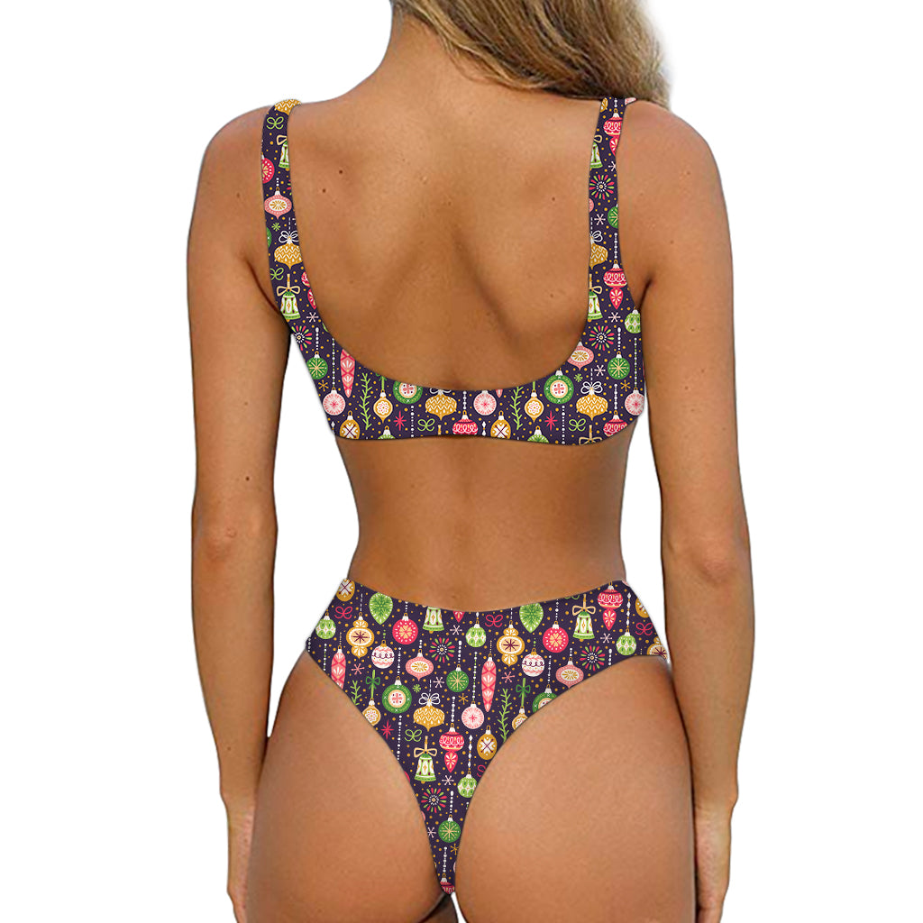 Christmas Baubles Pattern Print Front Bow Tie Bikini
