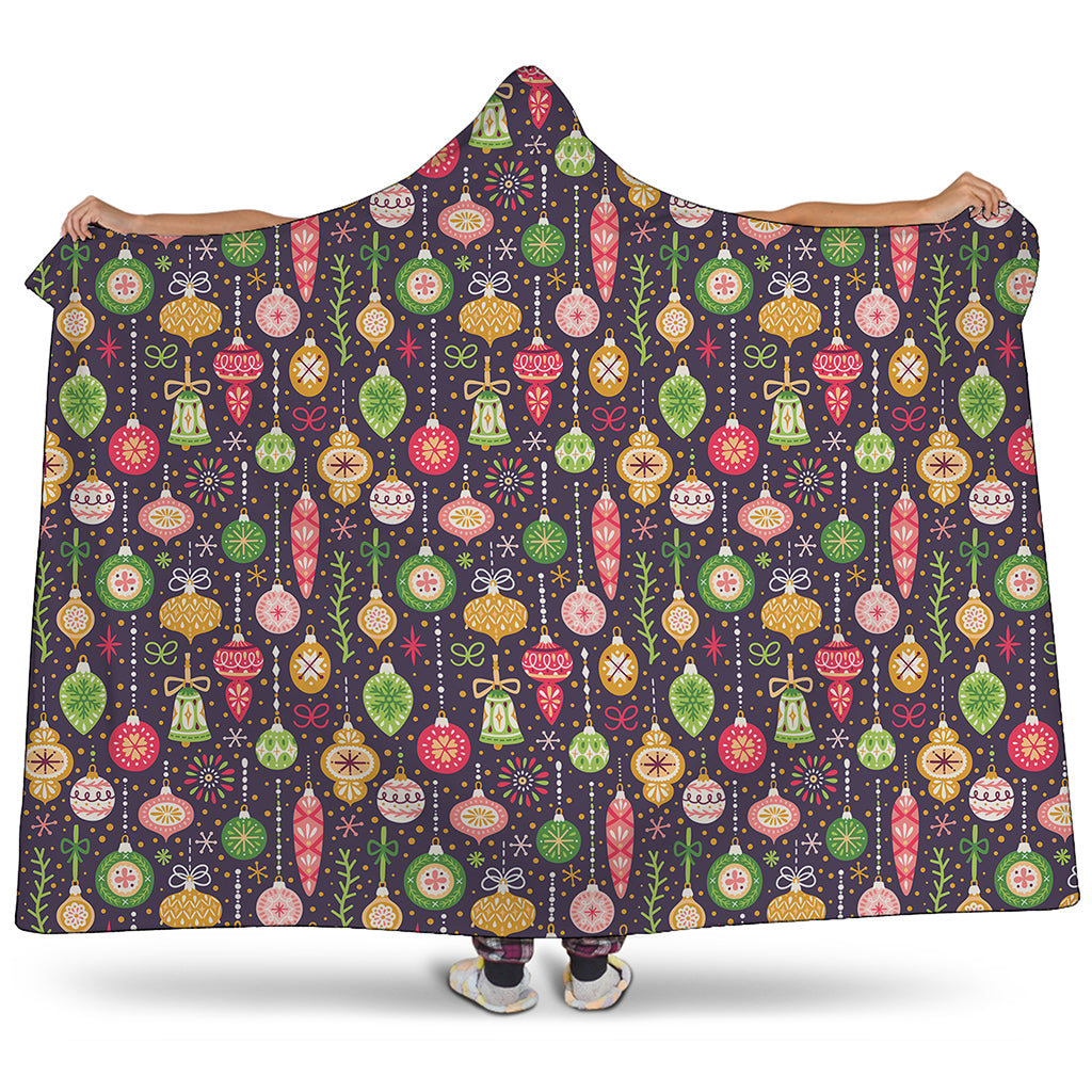Christmas Baubles Pattern Print Hooded Blanket