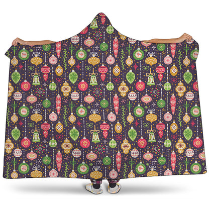 Christmas Baubles Pattern Print Hooded Blanket