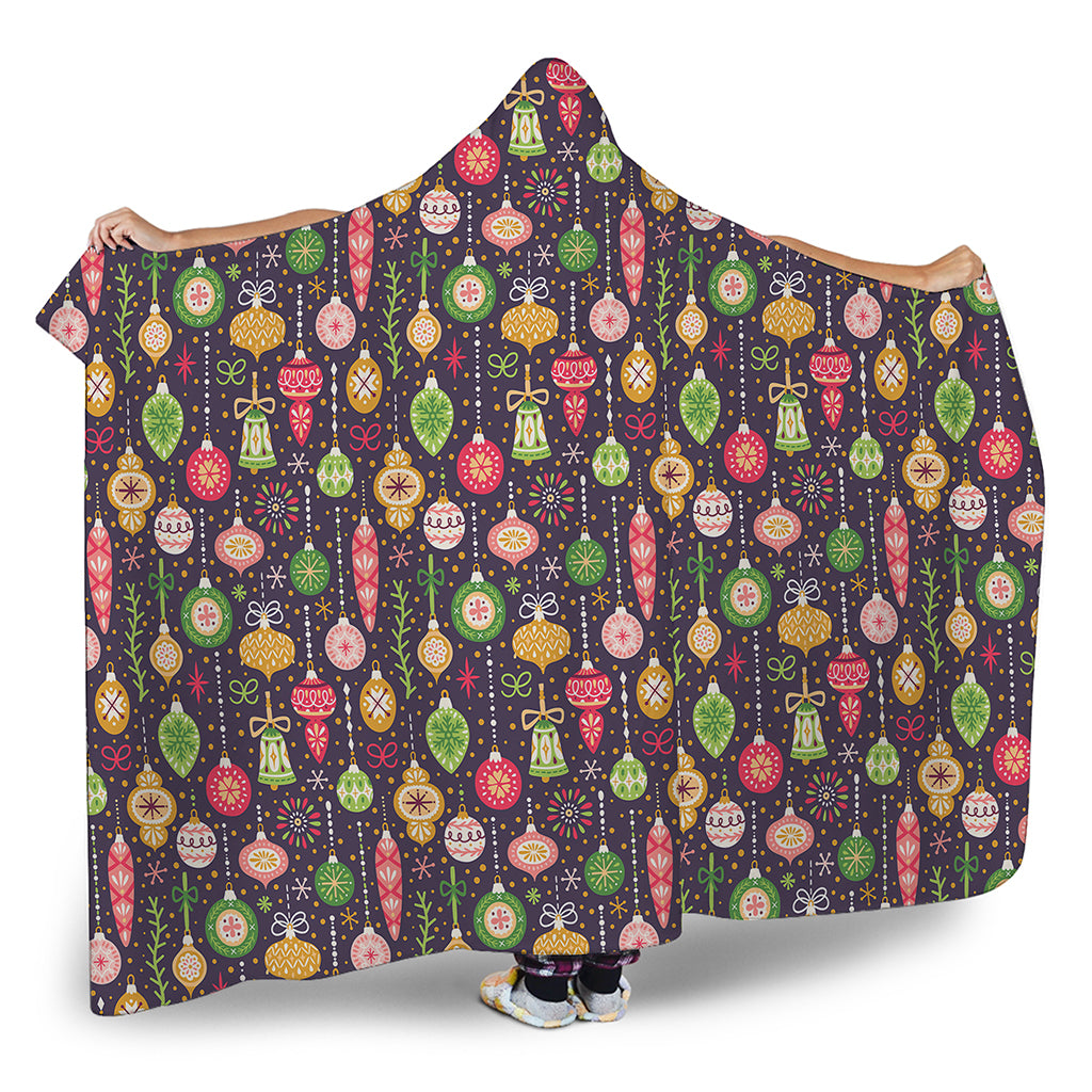 Christmas Baubles Pattern Print Hooded Blanket