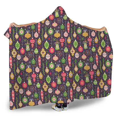 Christmas Baubles Pattern Print Hooded Blanket