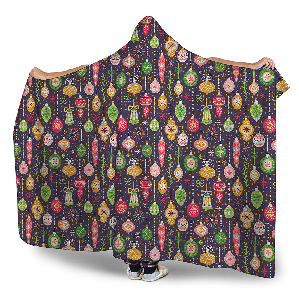 Christmas Baubles Pattern Print Hooded Blanket