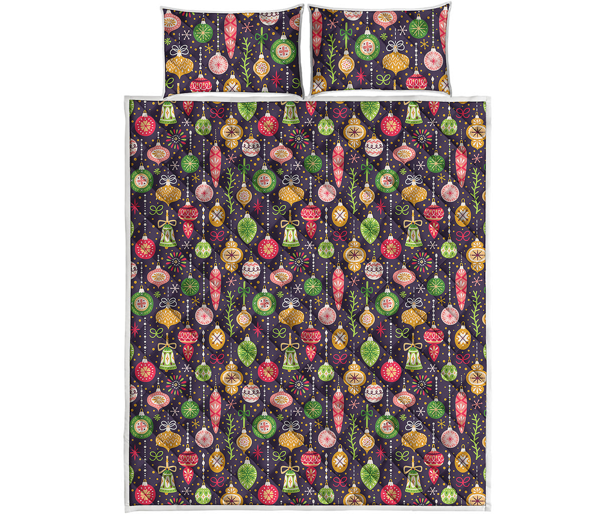 Christmas Baubles Pattern Print Quilt Bed Set