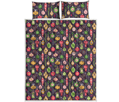 Christmas Baubles Pattern Print Quilt Bed Set