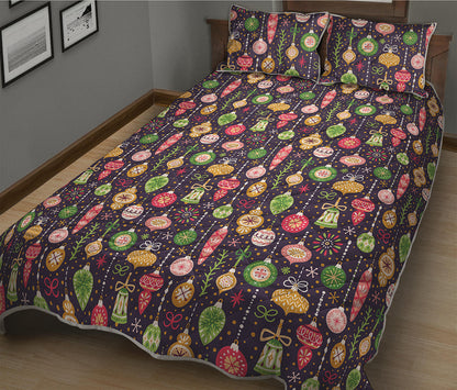 Christmas Baubles Pattern Print Quilt Bed Set