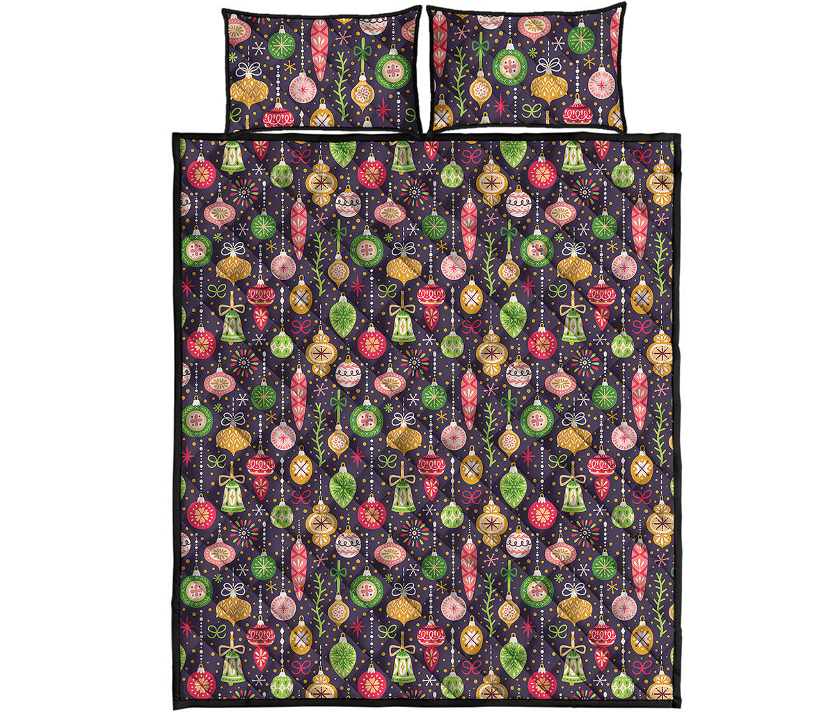 Christmas Baubles Pattern Print Quilt Bed Set
