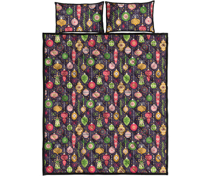 Christmas Baubles Pattern Print Quilt Bed Set