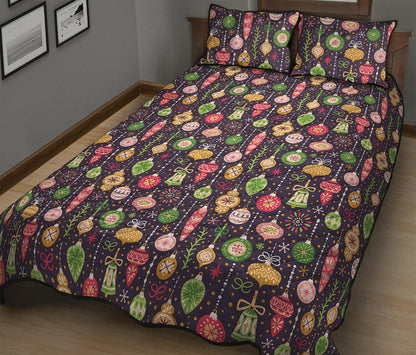 Christmas Baubles Pattern Print Quilt Bed Set