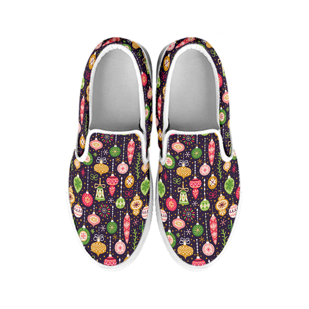 Christmas Baubles Pattern Print White Slip On Shoes