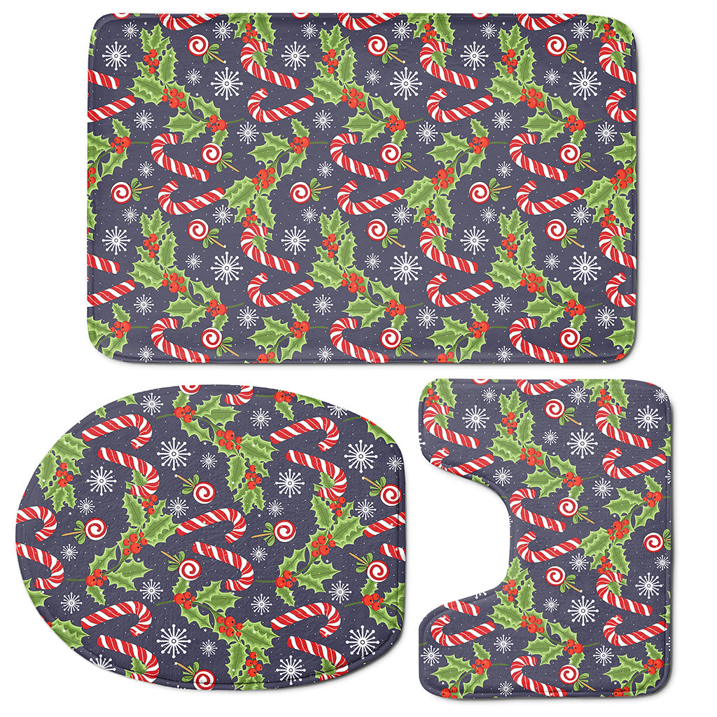 Christmas Berry And Candy Pattern Print 3 Piece Bath Mat Set