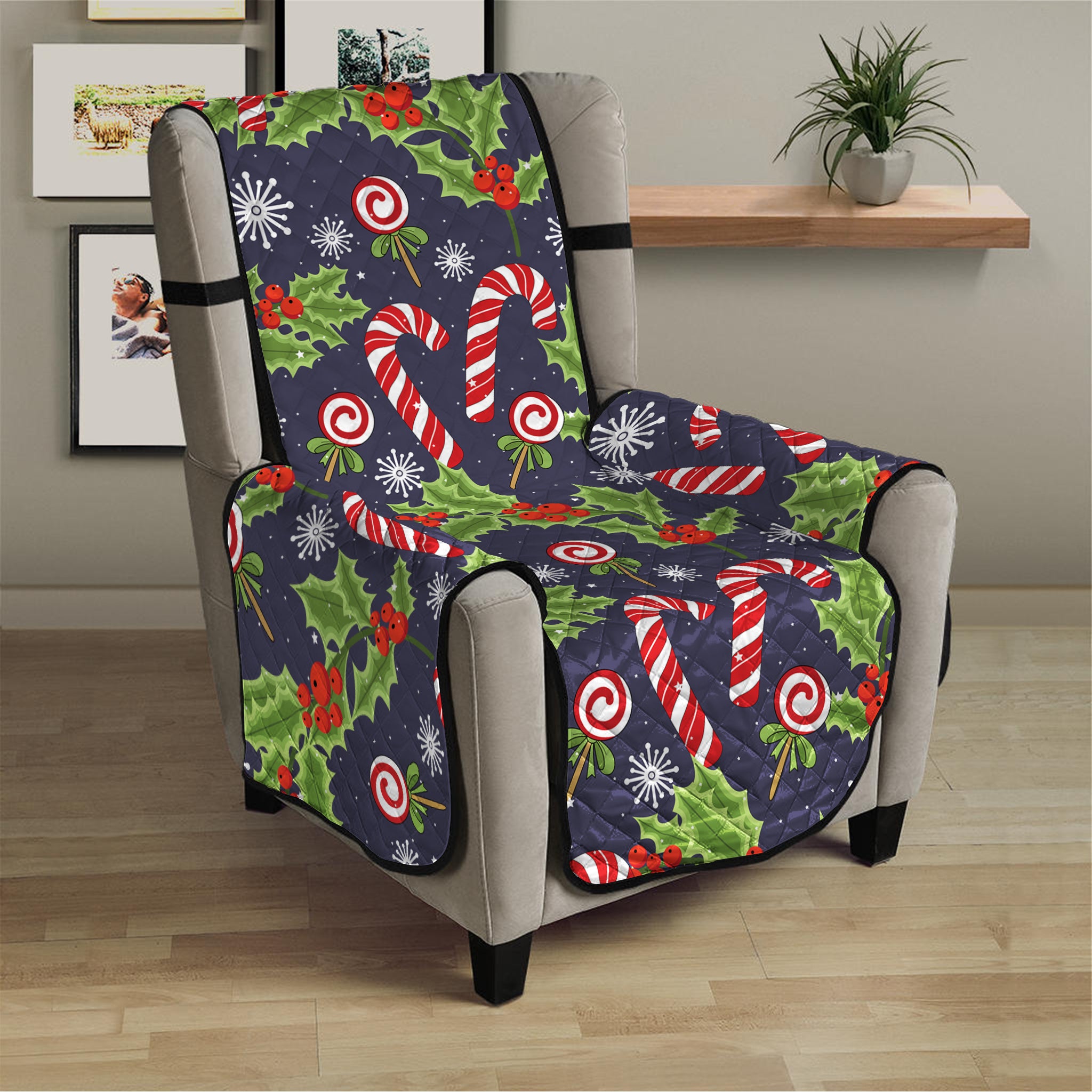 Christmas Berry And Candy Pattern Print Armchair Protector