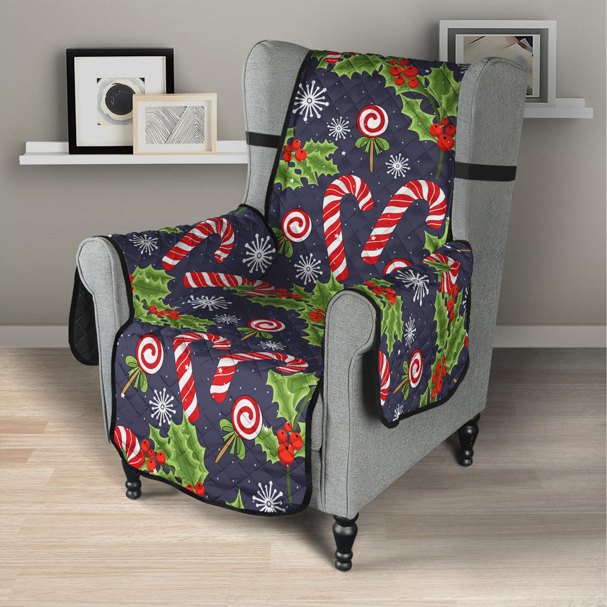 Christmas Berry And Candy Pattern Print Armchair Protector