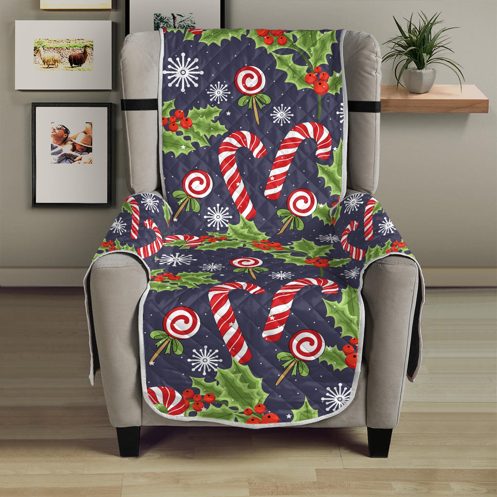 Christmas Berry And Candy Pattern Print Armchair Protector