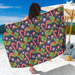 Christmas Berry And Candy Pattern Print Beach Sarong Wrap