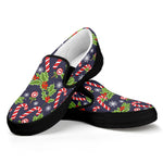 Christmas Berry And Candy Pattern Print Black Slip On Shoes