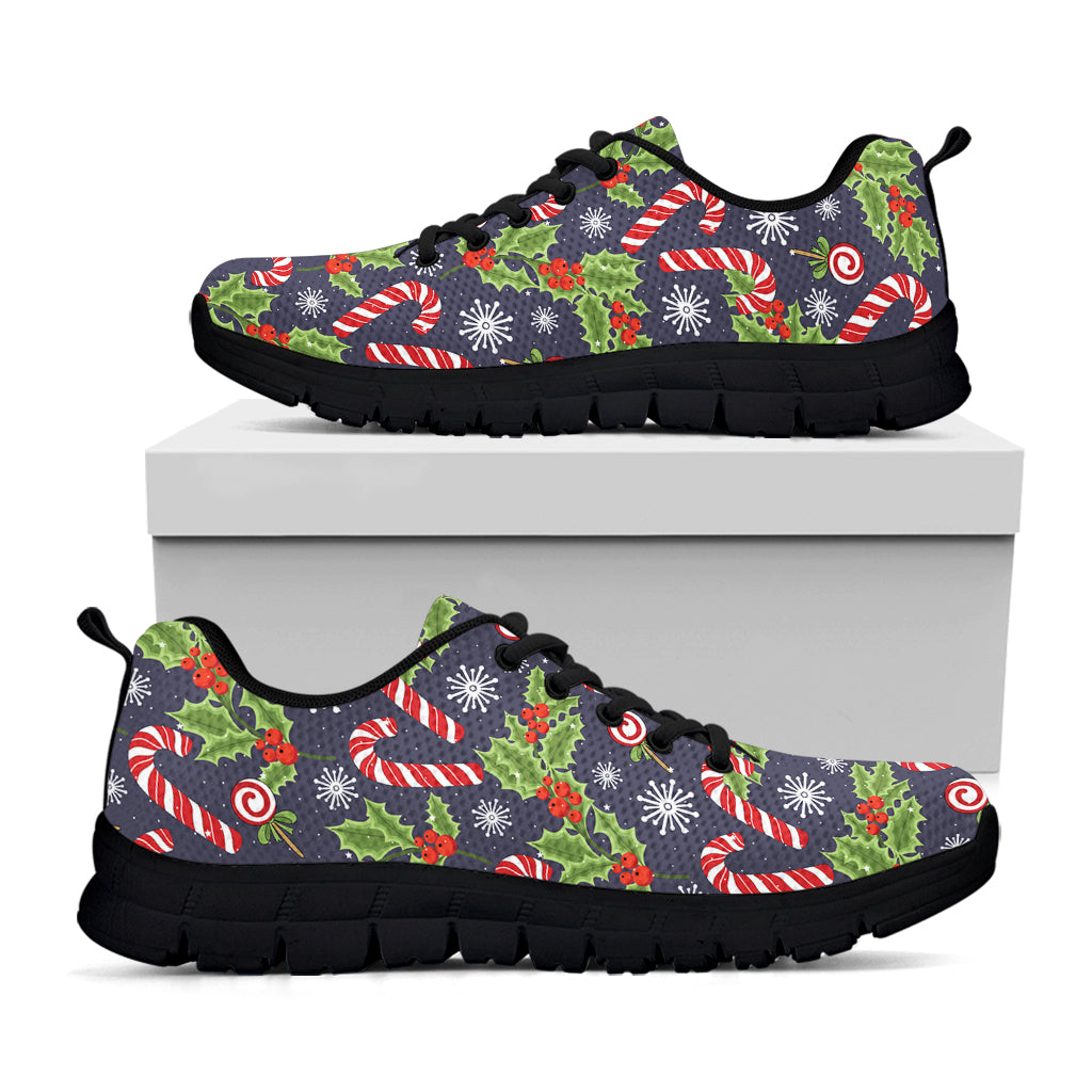 Christmas Berry And Candy Pattern Print Black Sneakers