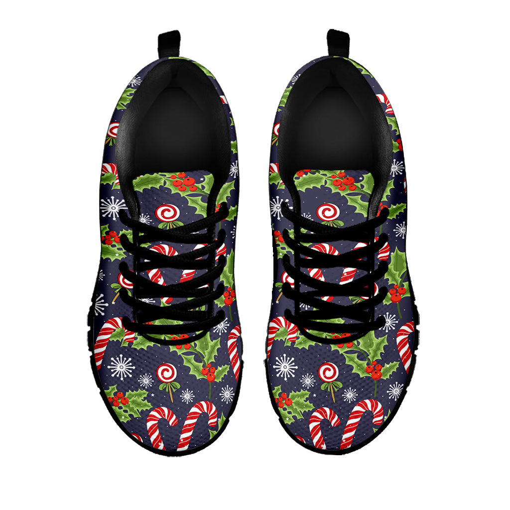 Christmas Berry And Candy Pattern Print Black Sneakers