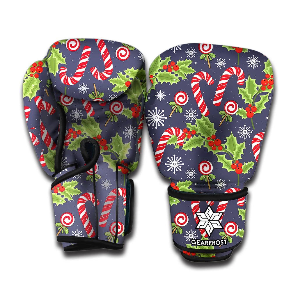 Christmas Berry And Candy Pattern Print Boxing Gloves