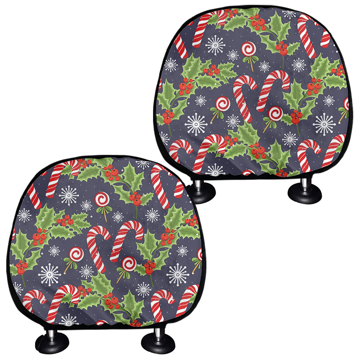 Christmas Berry And Candy Pattern Print Car Headrest Covers