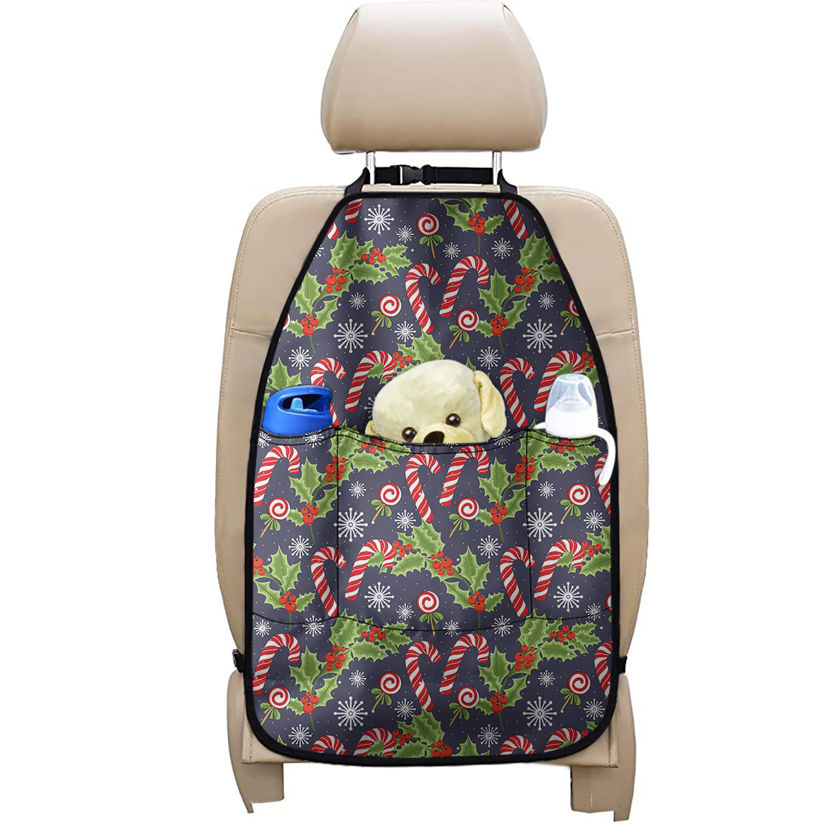 Christmas Berry And Candy Pattern Print Car Seat Organizers