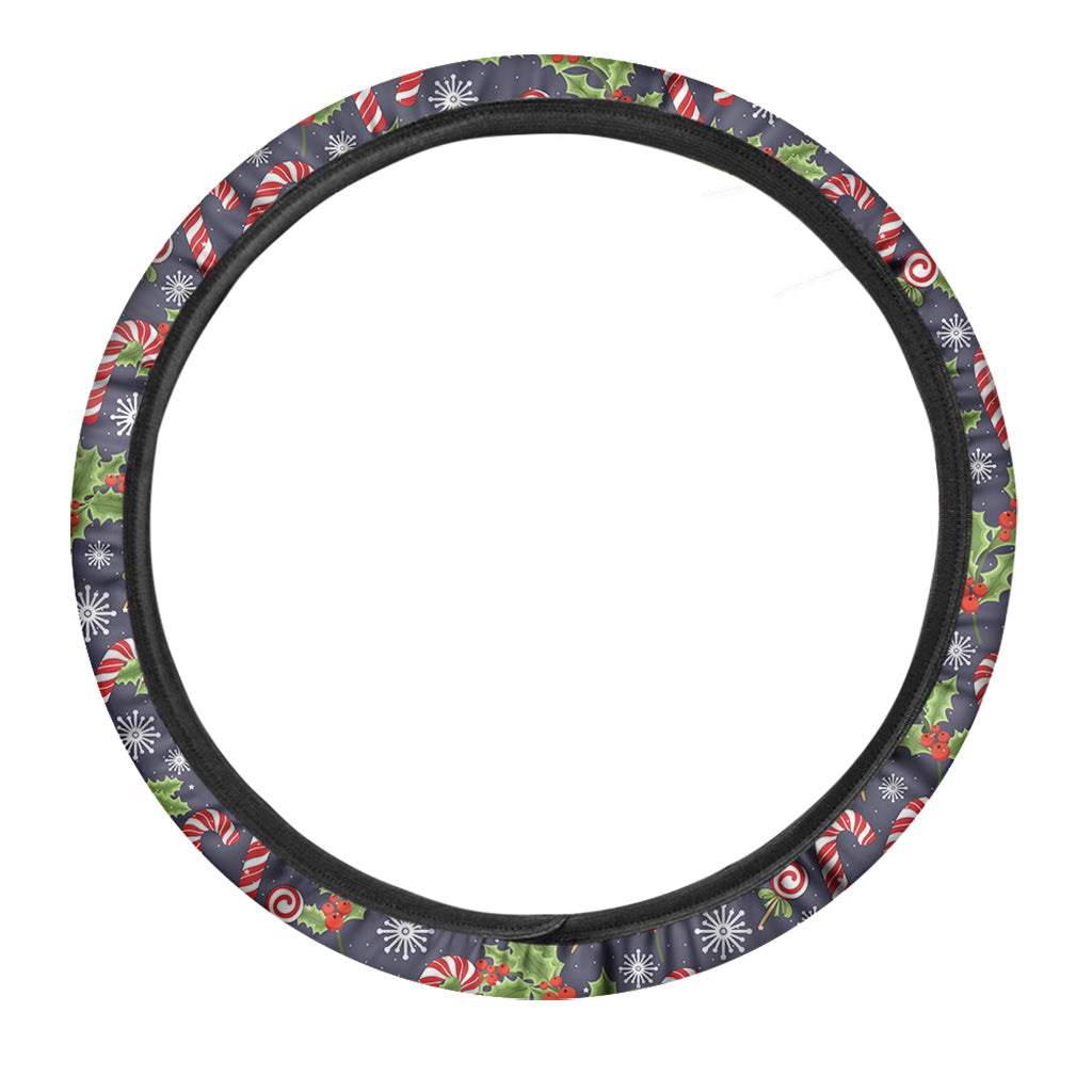 Christmas Berry And Candy Pattern Print Car Steering Wheel Cover