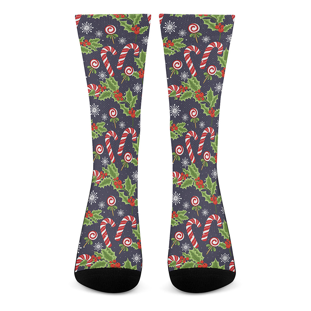 Christmas Berry And Candy Pattern Print Crew Socks