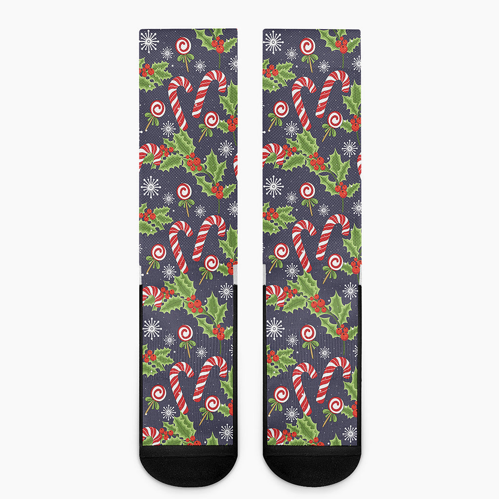 Christmas Berry And Candy Pattern Print Crew Socks