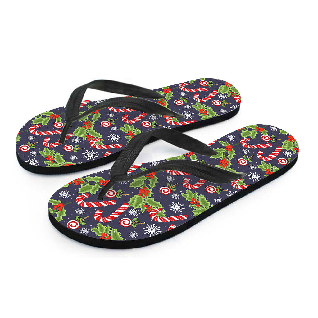 Christmas Berry And Candy Pattern Print Flip Flops