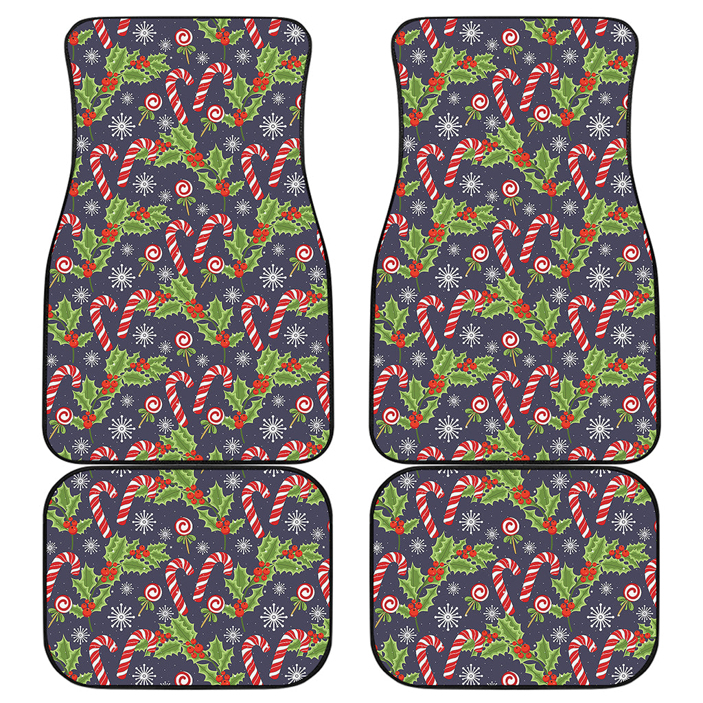 Christmas Berry And Candy Pattern Print Front and Back Car Floor Mats