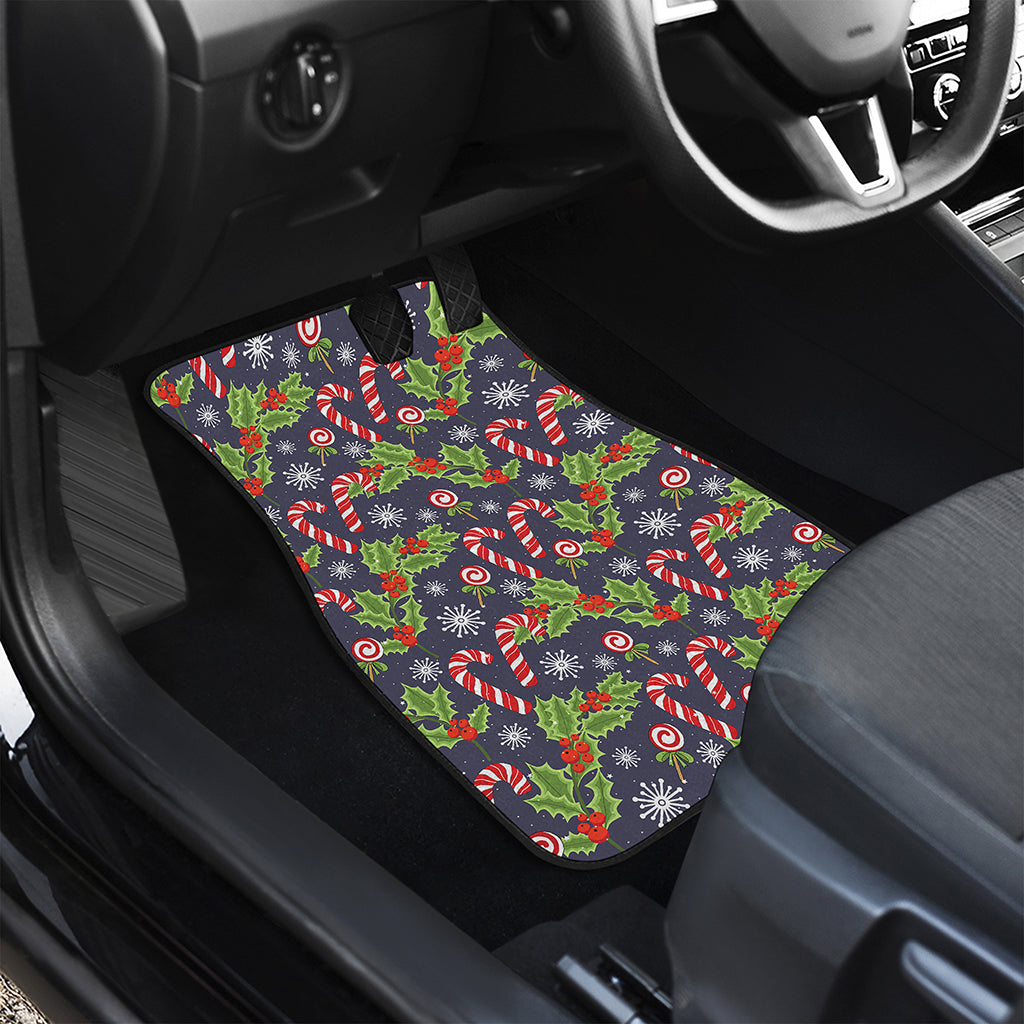 Christmas Berry And Candy Pattern Print Front and Back Car Floor Mats