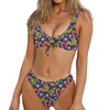 Christmas Berry And Candy Pattern Print Front Bow Tie Bikini