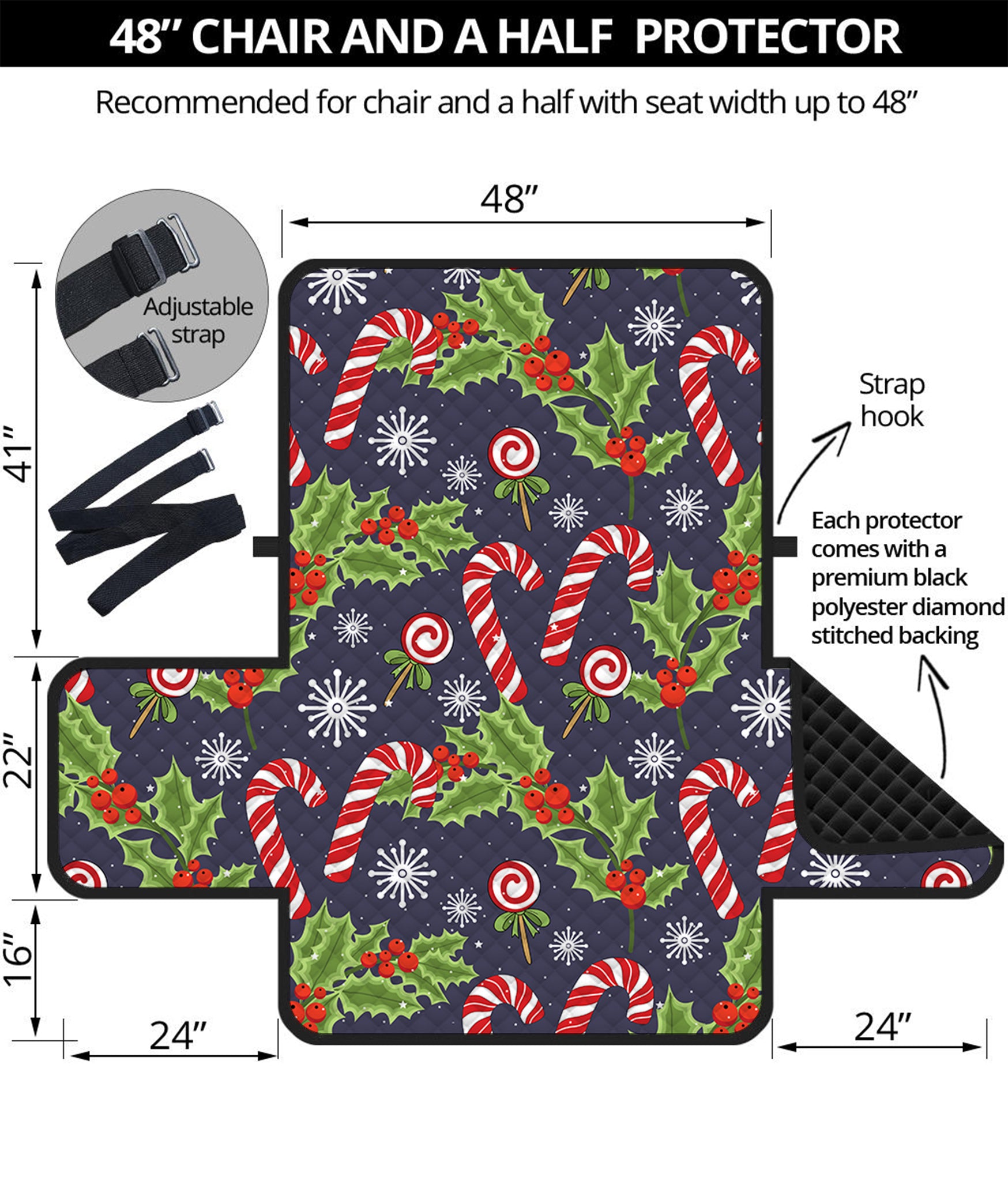 Christmas Berry And Candy Pattern Print Half Sofa Protector