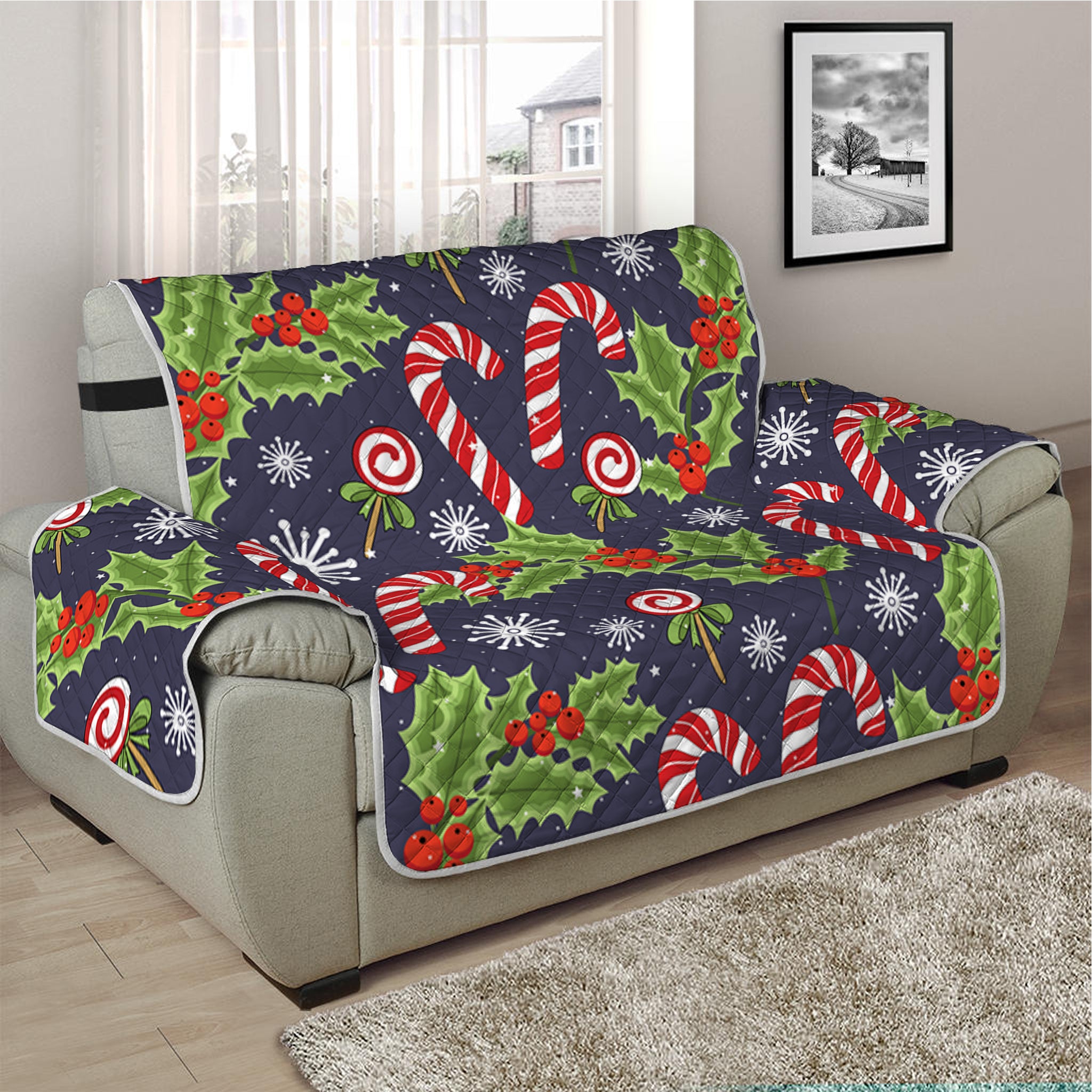 Christmas Berry And Candy Pattern Print Half Sofa Protector